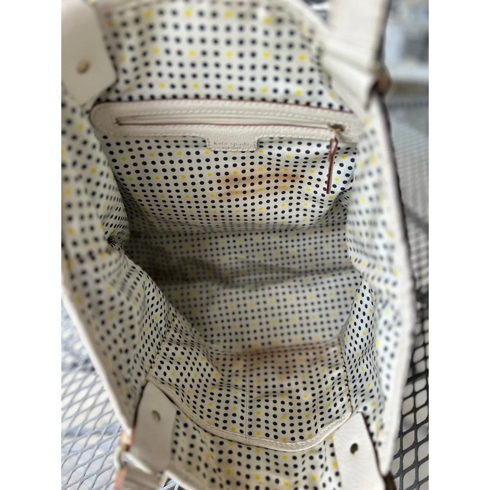 Vintage Kate Spade Woven Tote Cream Brown Classic Leather Designer Shoulder Bag
